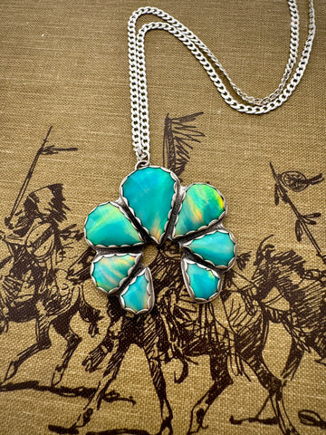 Blue Aurora Opal Cluster Necklace